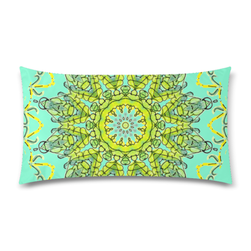 Lime Green Yellow Leaves Star Matrix Mandala Aquamarine Custom Rectangle Pillow Case 20"x36" (one side)
