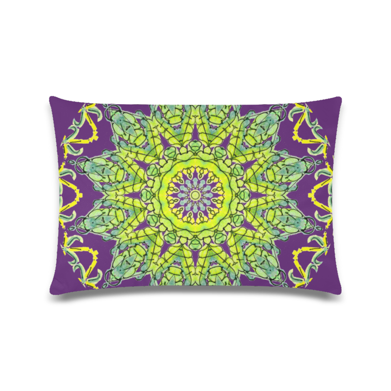 Lime Green Yellow Leaves Star Matrix Mandala Plum Purple Custom Zippered Pillow Case 16"x24"(Twin Sides)