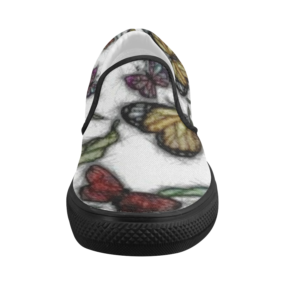 Butterflies and Flowers Women's Slip-on Canvas Shoes (Model 019)