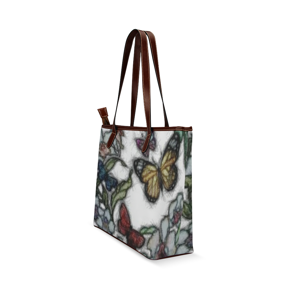 Butterflies and Flowers Shoulder Tote Bag (Model 1646)