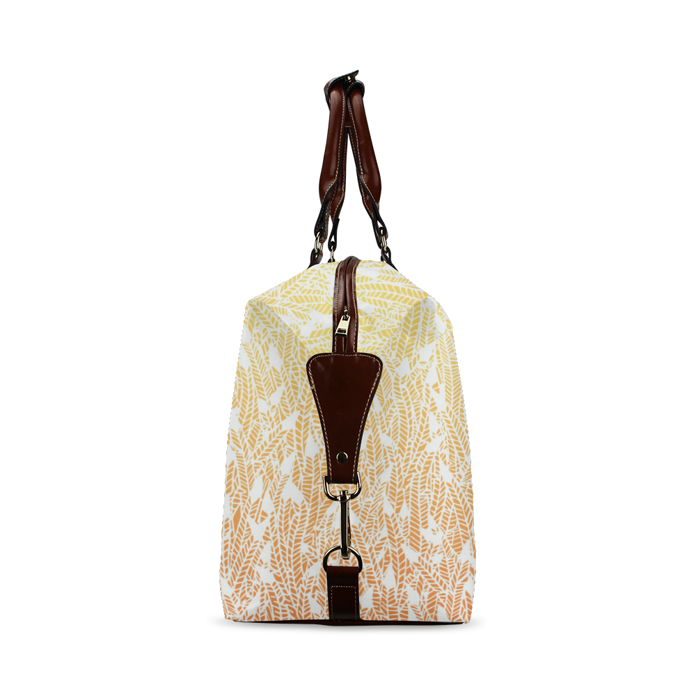 yellow orange ombre feather pattern white Classic Travel Bag (Model 1643)