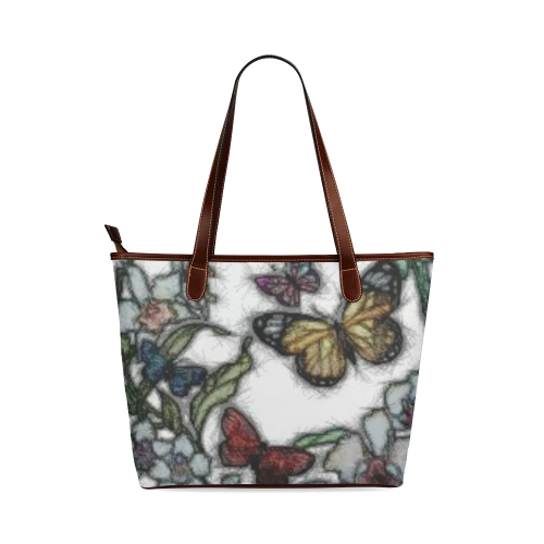 Butterflies and Flowers Shoulder Tote Bag (Model 1646)