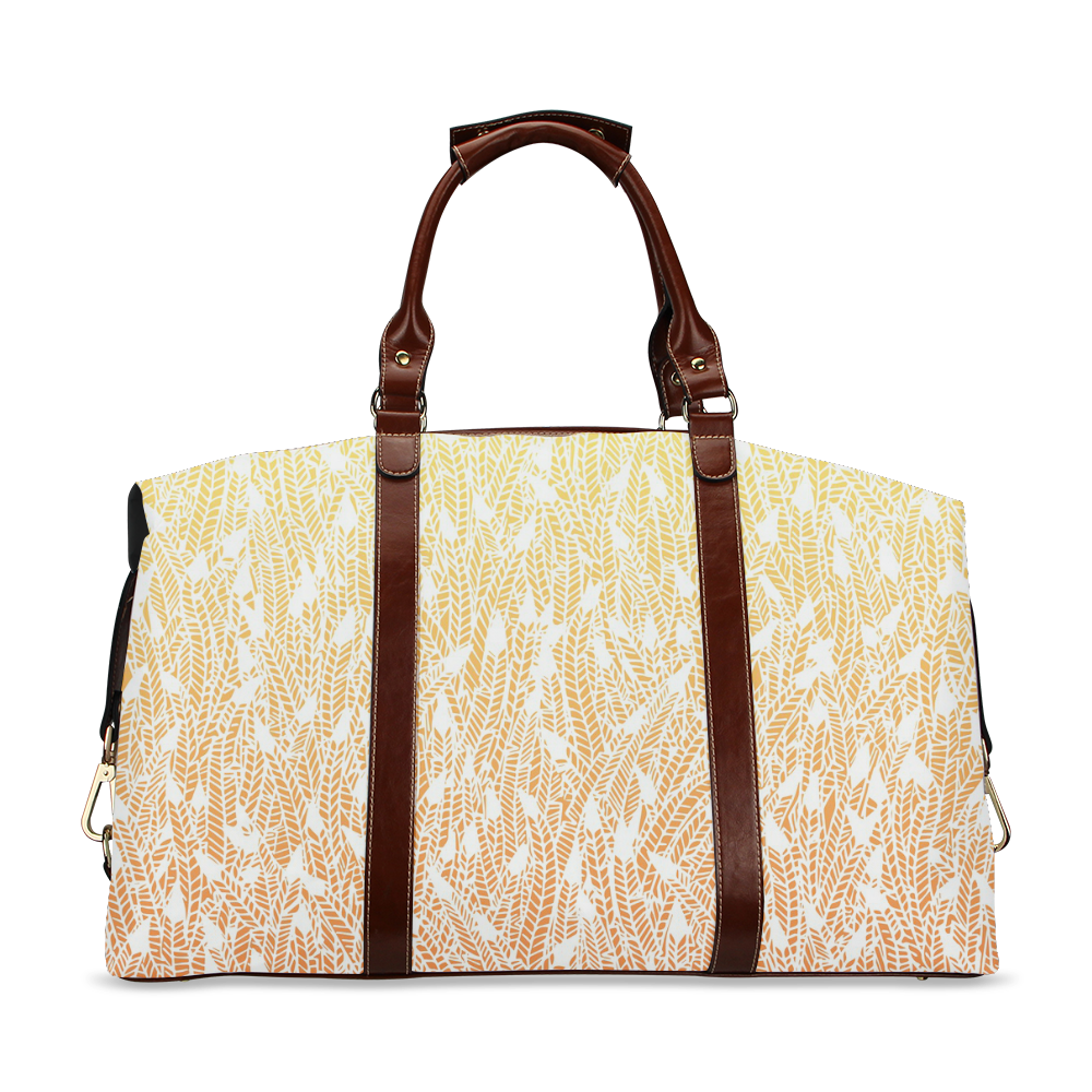 yellow orange ombre feather pattern white Classic Travel Bag (Model 1643)