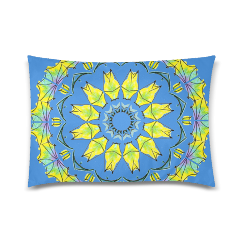 Yellow Green Purple Flowers Leaves Wheel Mandala Blue Custom Zippered Pillow Case 20"x30"(Twin Sides)