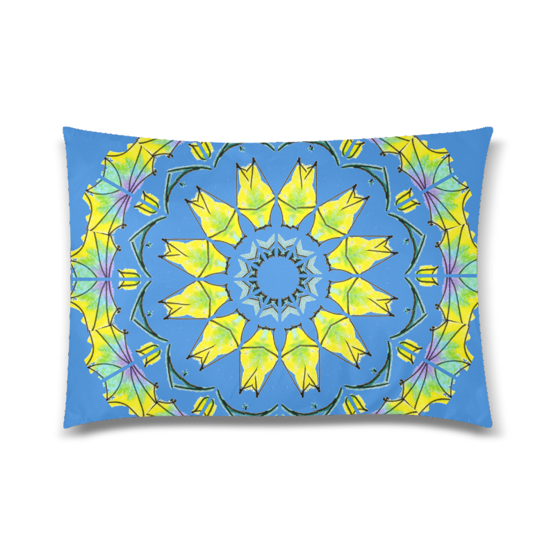 Yellow Green Purple Flowers Leaves Wheel Mandala Blue Custom Zippered Pillow Case 20"x30"(Twin Sides)