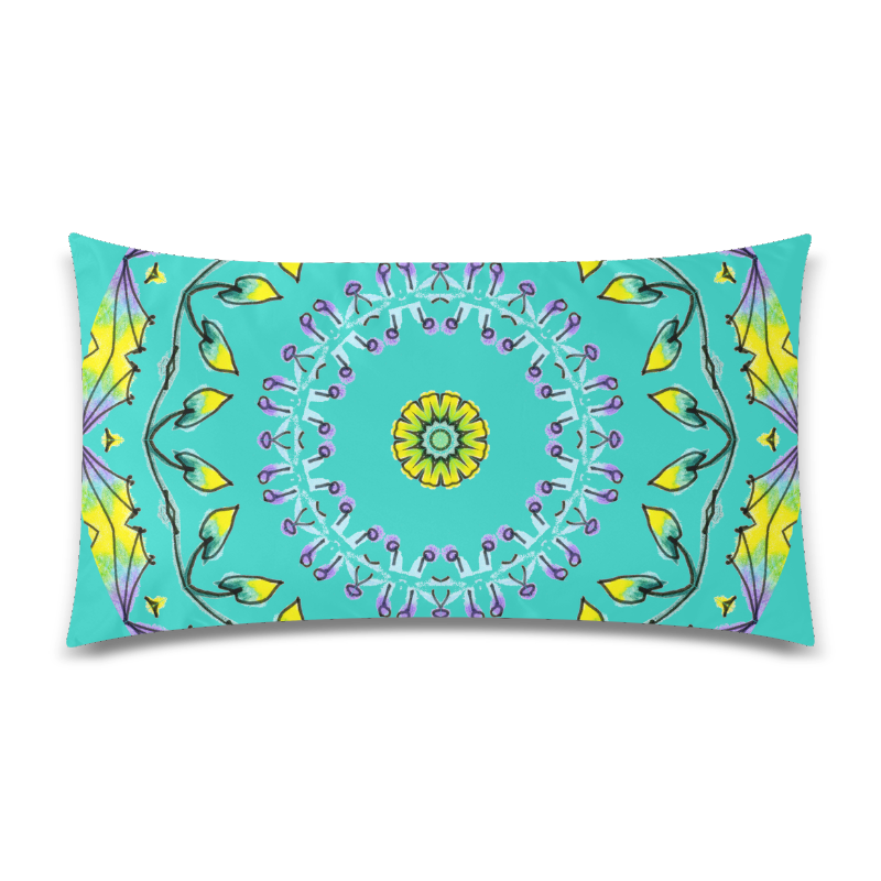 Yellow Purple Green Flower Dance Mandala Turquoise Rectangle Pillow Case 20"x36"(Twin Sides)