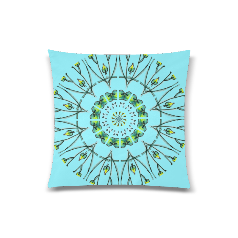 Glowing Green Flower Vines Branches Matrix Mandala Azure Custom Zippered Pillow Case 20"x20"(Twin Sides)