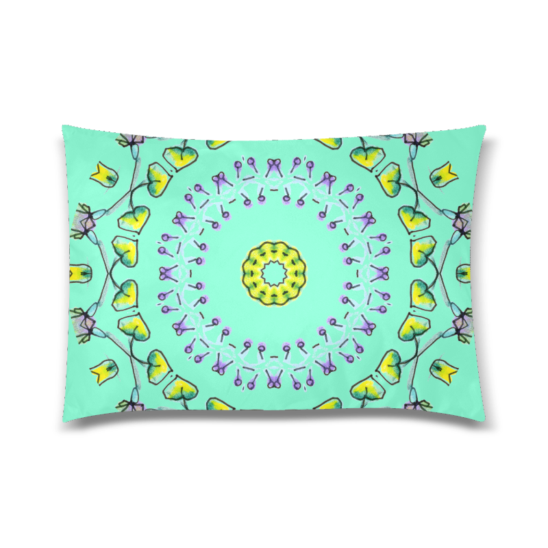 Circle Dance Yellow Leaves Flower Matrix Mandala Aquamarine Custom Zippered Pillow Case 20"x30" (one side)