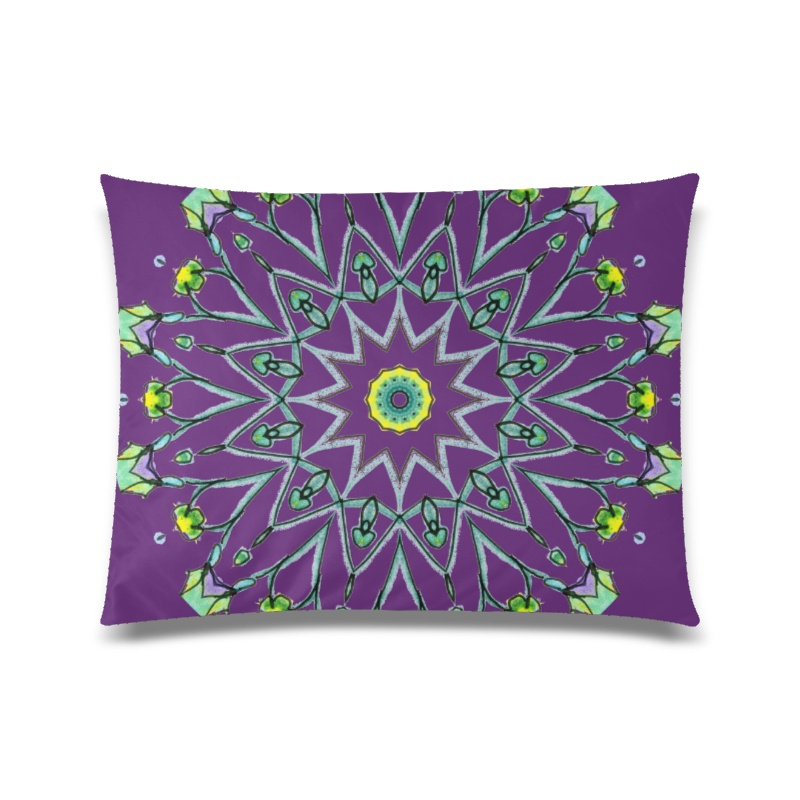 Green Vines Leaves Star Wheel Matrix Mandala Plum Custom Zippered Pillow Case 20"x26"(Twin Sides)