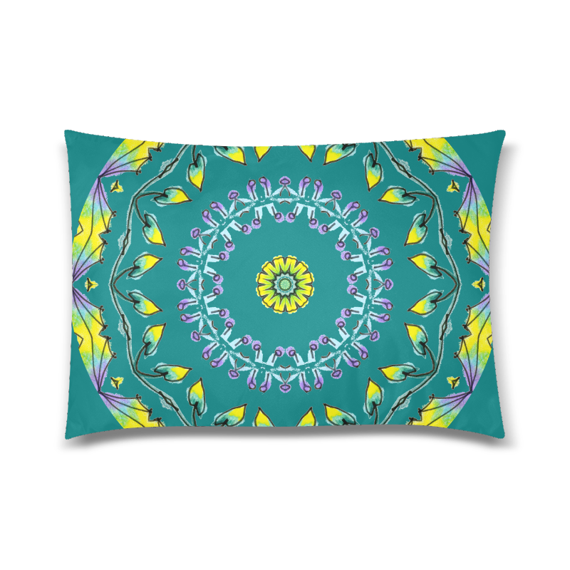 Yellow Purple Green Flower Dance Mandala Deep Teal Custom Zippered Pillow Case 20"x30"(Twin Sides)