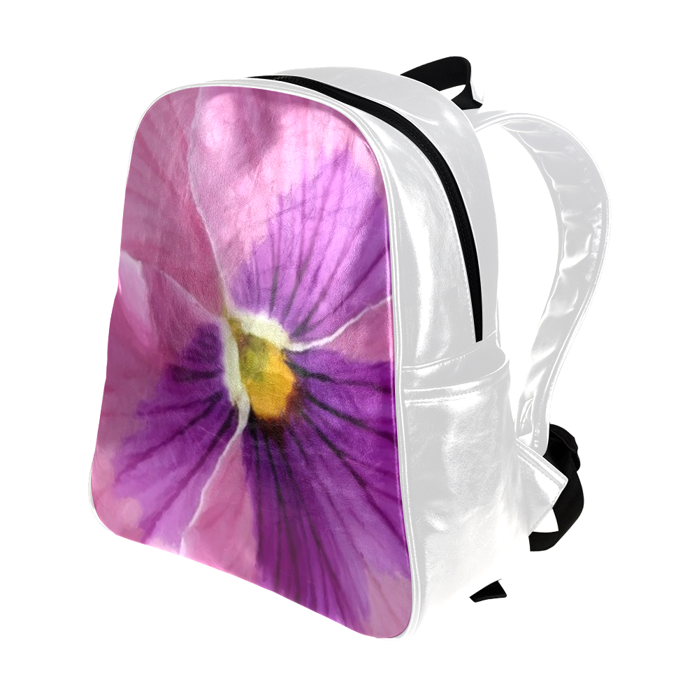 Pink and Purple Pansy Multi-Pockets Backpack (Model 1636)
