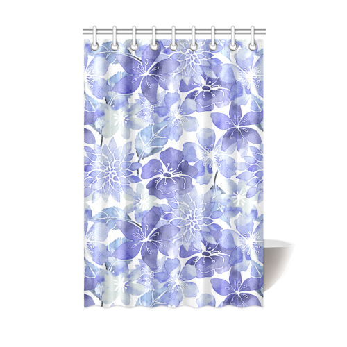 Blue Watercolor Flower Pattern Shower Curtain 48"x72"