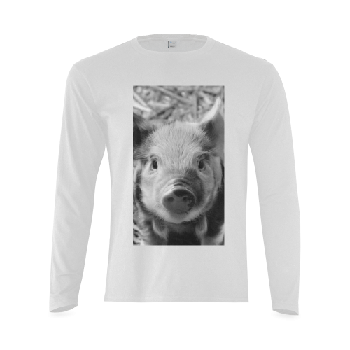 sweet piglet black white Sunny Men's T-shirt (long-sleeve) (Model T08)