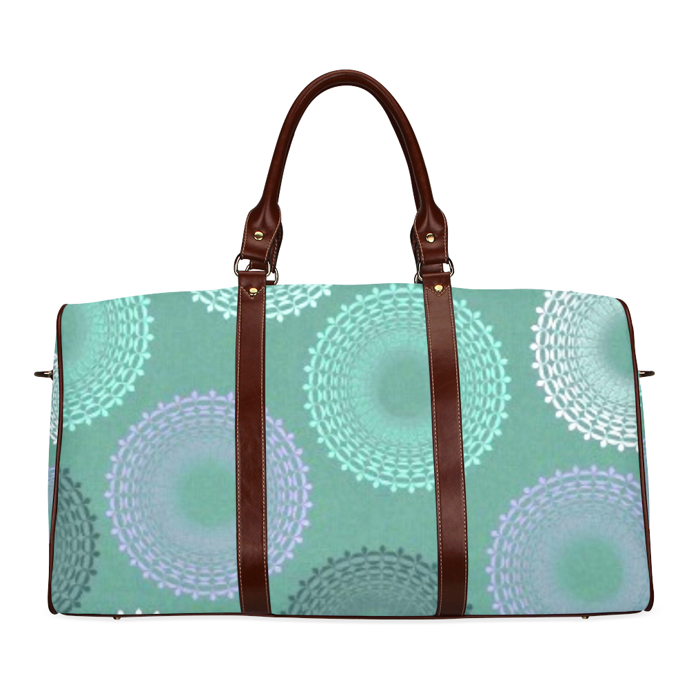 Teal Sea Foam Green Lace Doily Waterproof Travel Bag/Small (Model 1639)