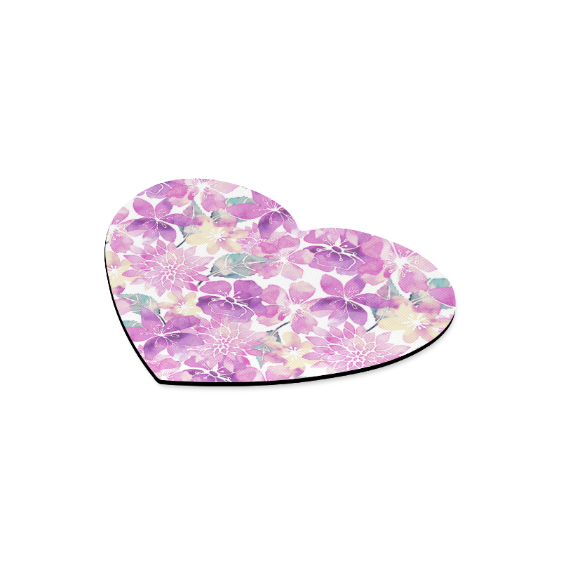 Pastel Watercolor Flower Pattern Heart-shaped Mousepad