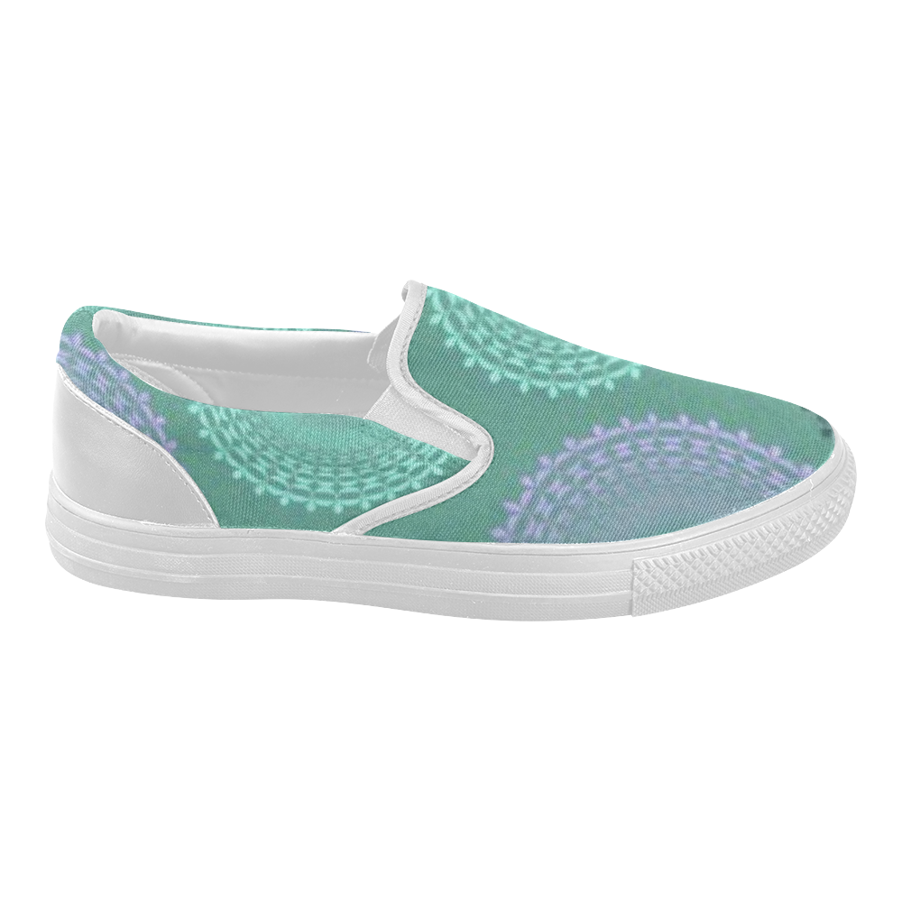 Teal Sea Foam Green Lace Doily Women's Slip-on Canvas Shoes (Model 019)