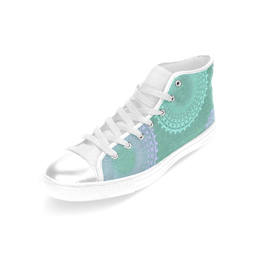 Teal Sea Foam Green Lace Doily Women's Classic High Top Canvas Shoes (Model 017)