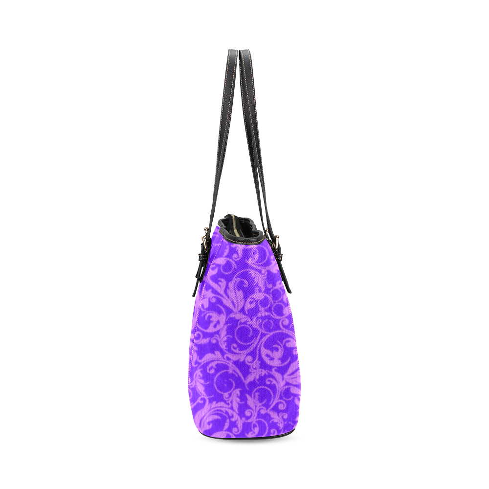 Vintage Swirls Amethyst Ultraviolet Purple Leather Tote Bag/Small (Model 1640)