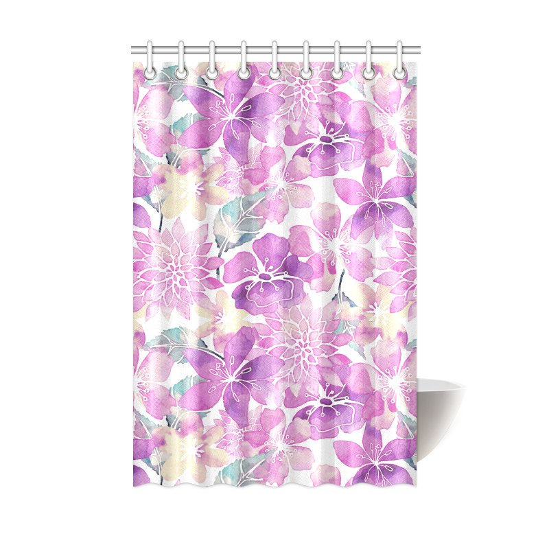 Pastel Watercolor Flower Pattern Shower Curtain 48"x72"