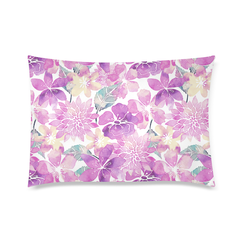 Watercolor Flower Pattern Custom Zippered Pillow Case 20"x30" (one side)
