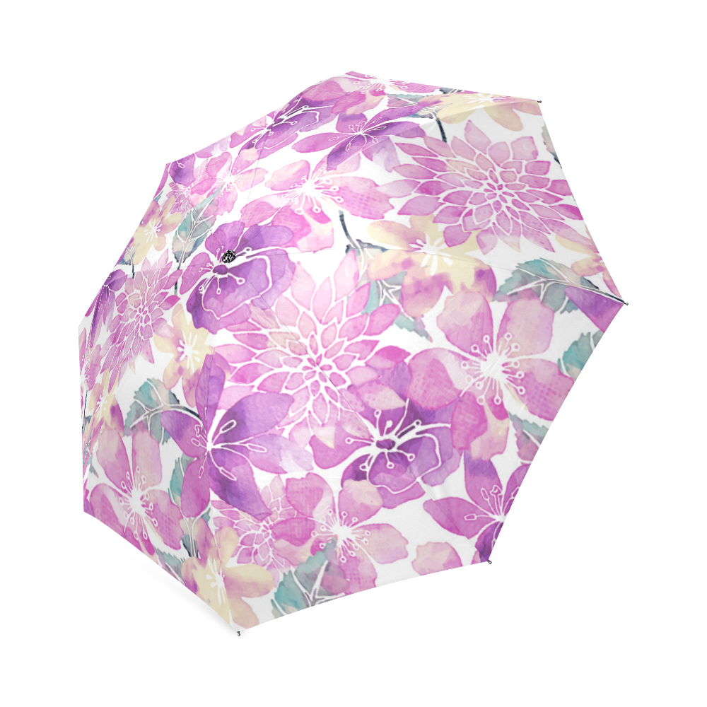 Pastel Watercolor Flower Pattern Foldable Umbrella (Model U01)