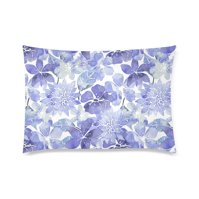 Blue Watercolor Flower Pattern Custom Zippered Pillow Case 20"x30" (one side)