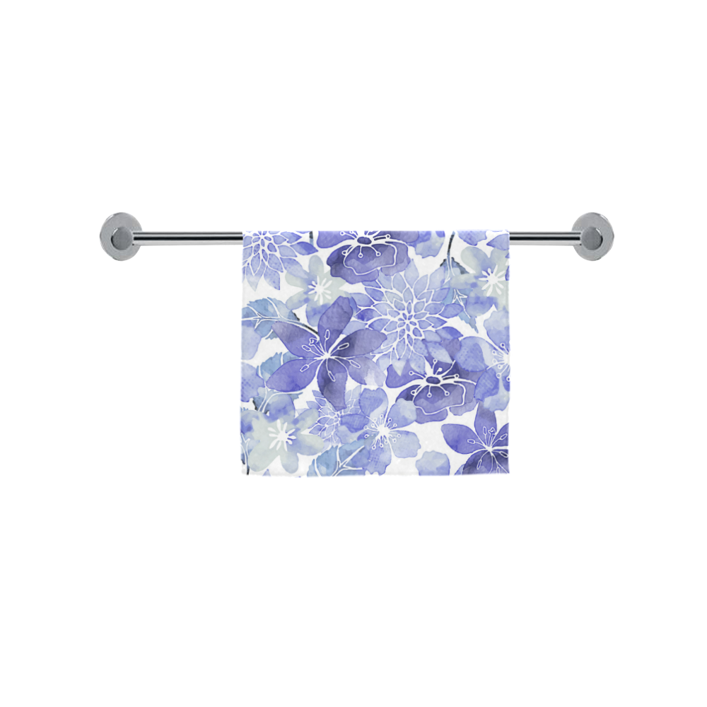 Blue Watercolor Flower Pattern Custom Towel 16"x28"