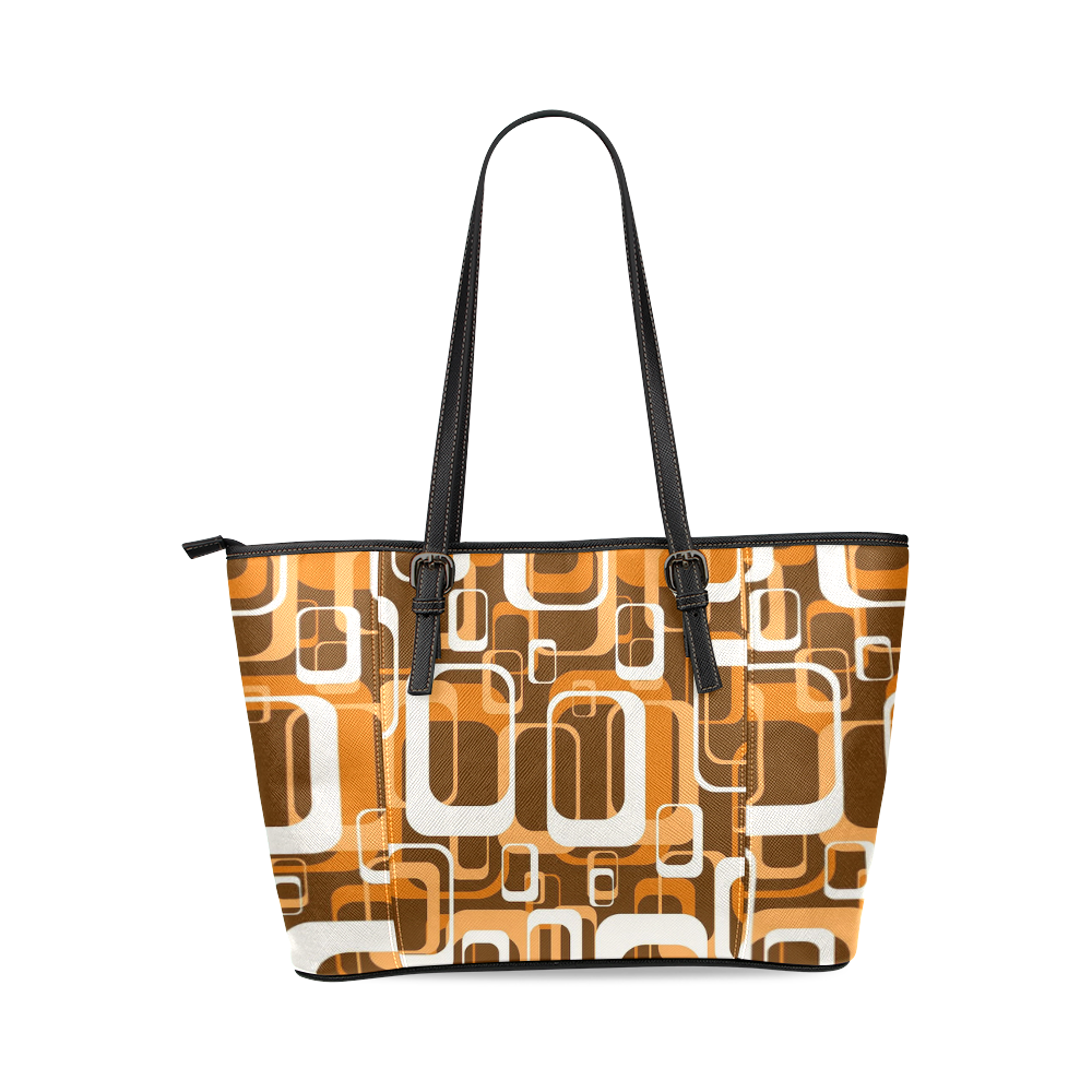 retro pattern 1971 orange Leather Tote Bag/Small (Model 1640)