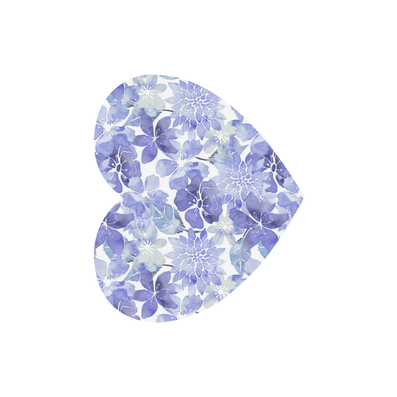 Blue Watercolor Flower Pattern Heart-shaped Mousepad