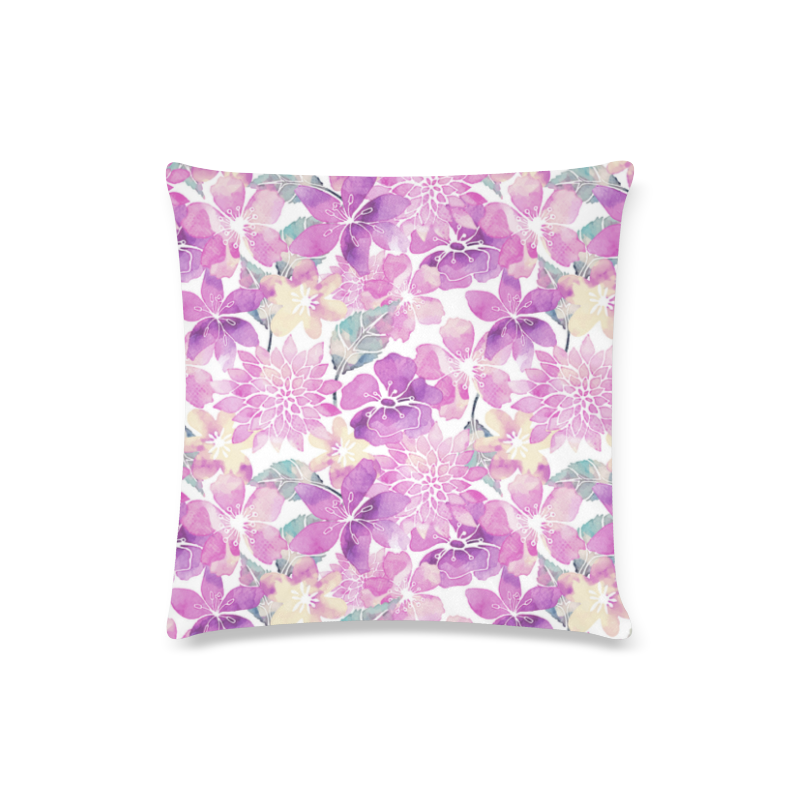 Watercolor Flower Pattern Custom Zippered Pillow Case 16"x16"(Twin Sides)