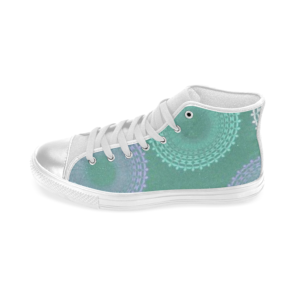 Teal Sea Foam Green Lace Doily Women's Classic High Top Canvas Shoes (Model 017)