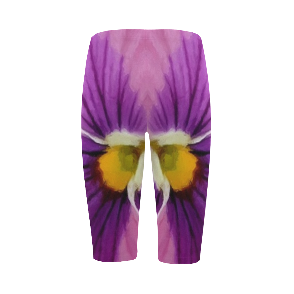 Pink and Purple Pansy Hestia Cropped Leggings (Model L03)