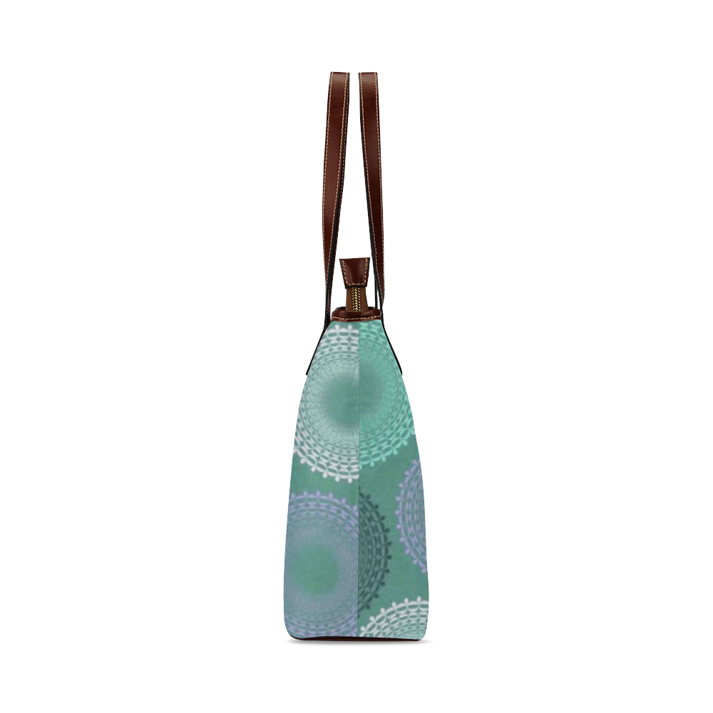 Teal Sea Foam Green Lace Doily Shoulder Tote Bag (Model 1646)