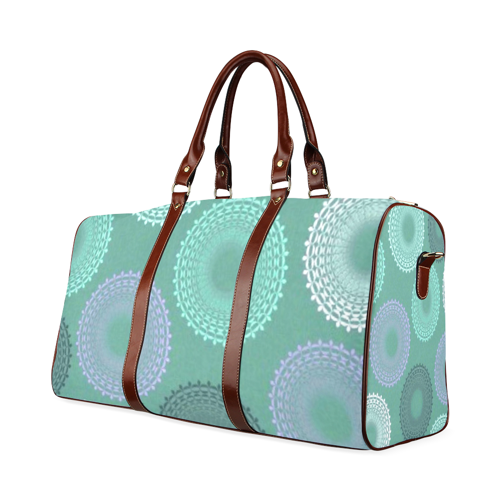 Teal Sea Foam Green Lace Doily Waterproof Travel Bag/Large (Model 1639)