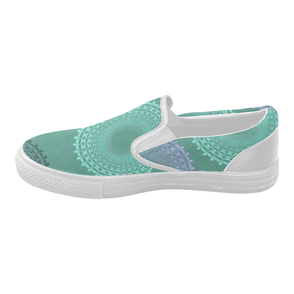 Teal Sea Foam Green Lace Doily Women's Slip-on Canvas Shoes (Model 019)