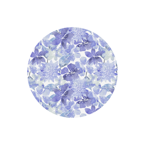 Blue Watercolor Flower Pattern Round Mousepad