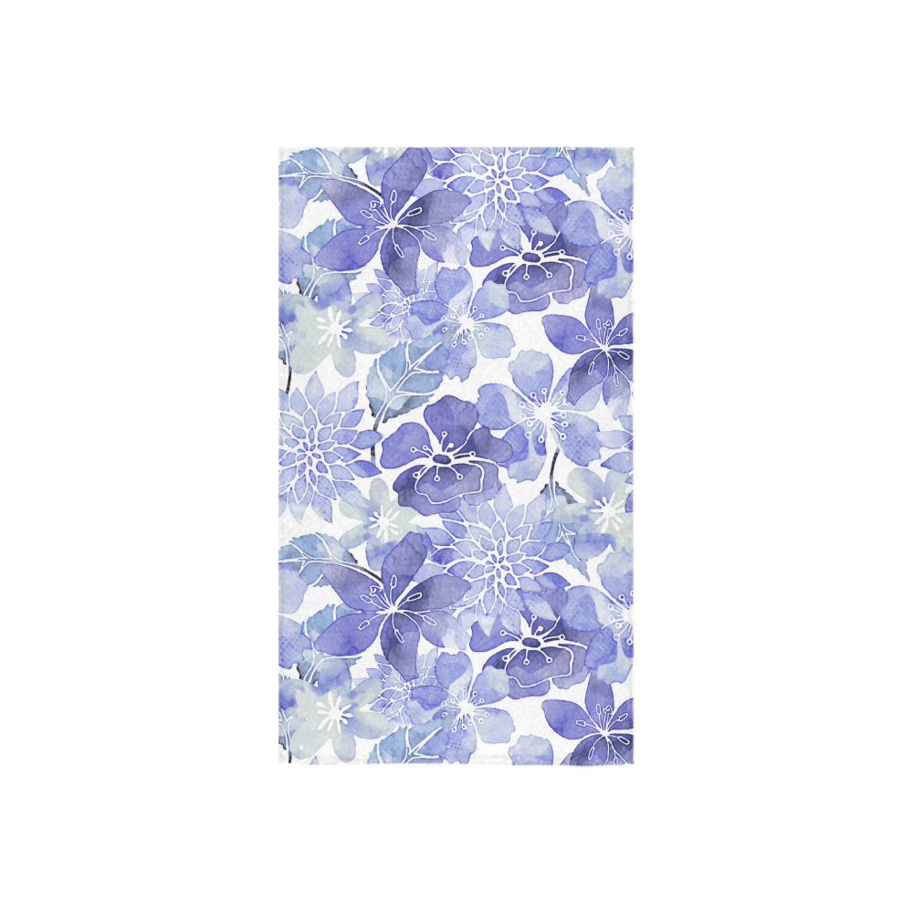 Blue Watercolor Flower Pattern Custom Towel 16"x28"