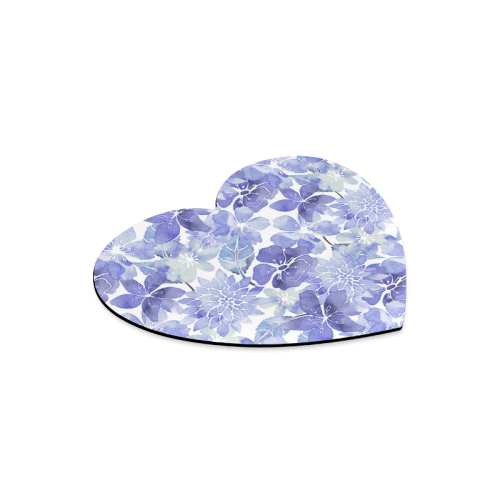 Blue Watercolor Flower Pattern Heart-shaped Mousepad