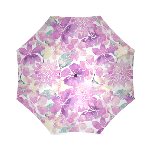 Pastel Watercolor Flower Pattern Foldable Umbrella (Model U01)