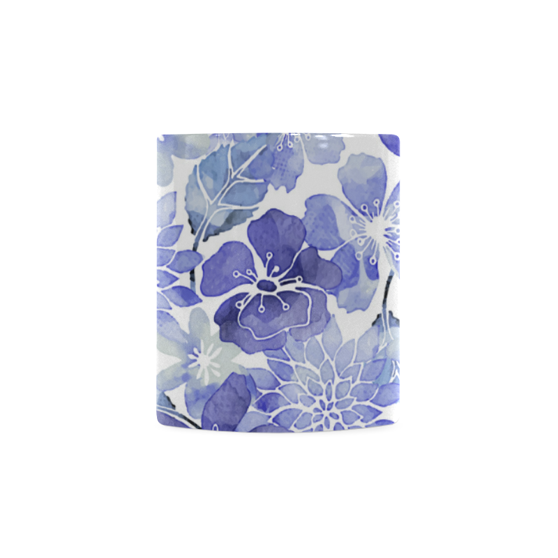 Blue Watercolor Flower Pattern White Mug(11OZ)