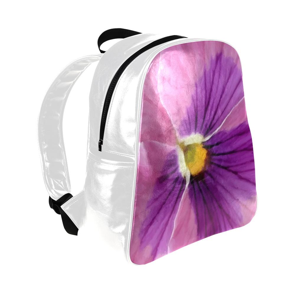 Pink and Purple Pansy Multi-Pockets Backpack (Model 1636)