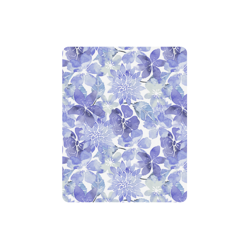Blue Watercolor Flower Pattern Rectangle Mousepad