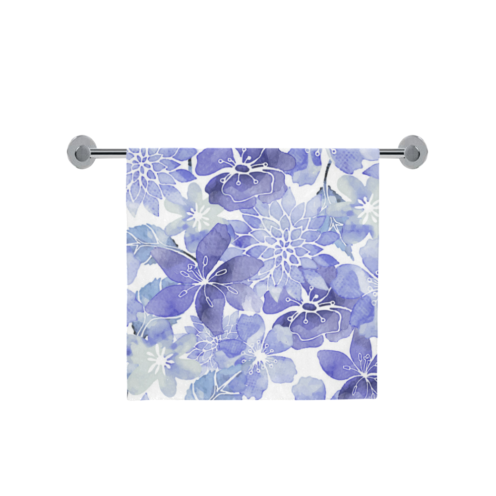 Blue Watercolor Flower Pattern Bath Towel 30"x56"