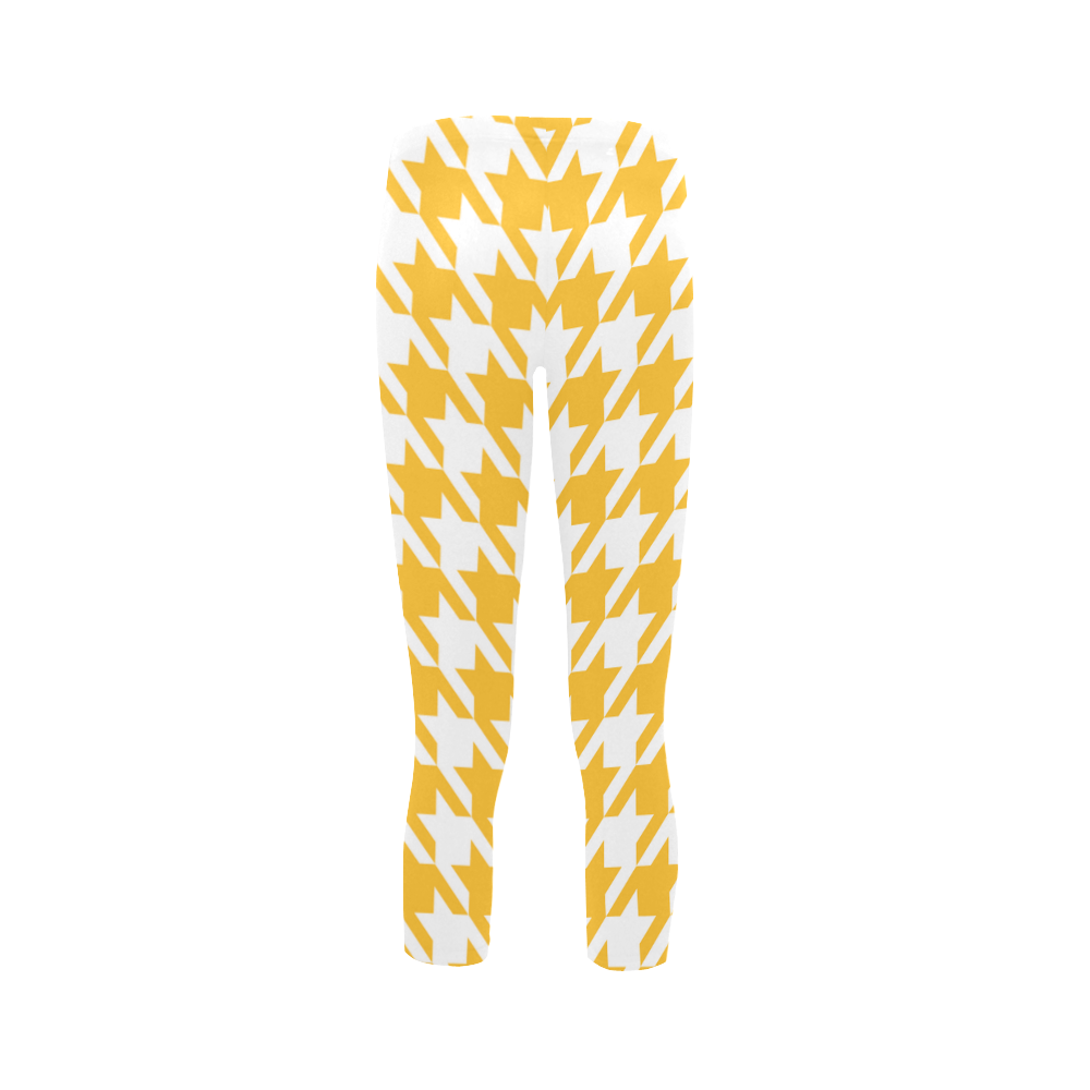 sunny yellow and white houndstooth classic pattern Capri Legging (Model L02)