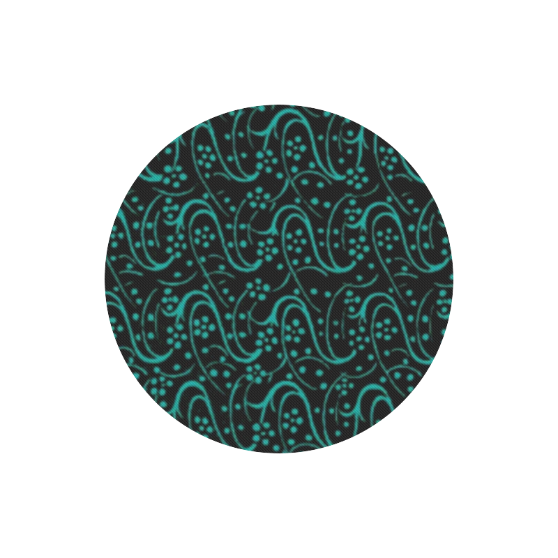 Vintage Swirl Floral Teal Turquoise Black Round Mousepad