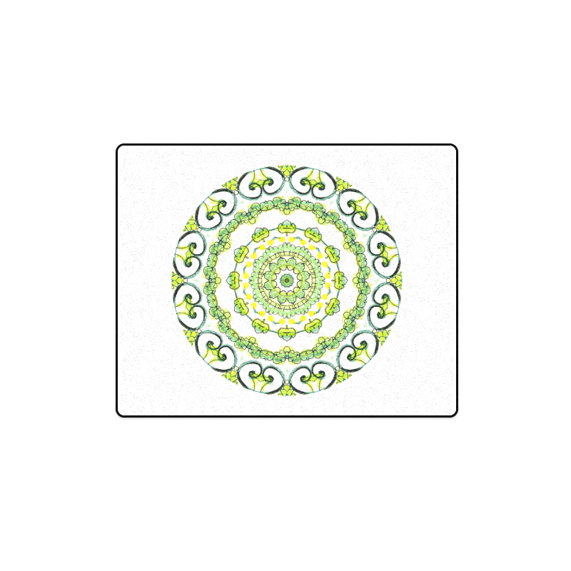 Green Lace Flowers, Leaves Mandala Design White Blanket 40"x50"