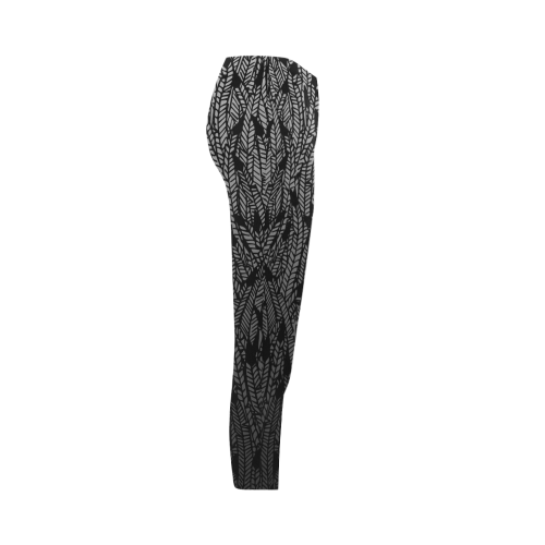 grey ombre feathers pattern black Capri Legging (Model L02)