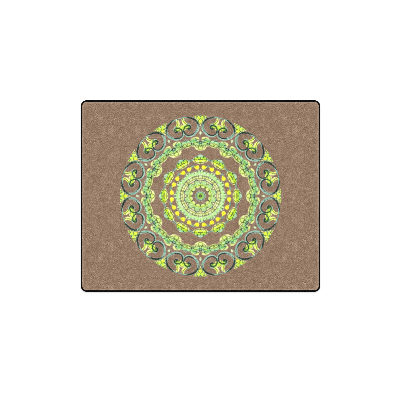 Green Lace Flowers, Leaves Mandala Design Brown Blanket 40"x50"