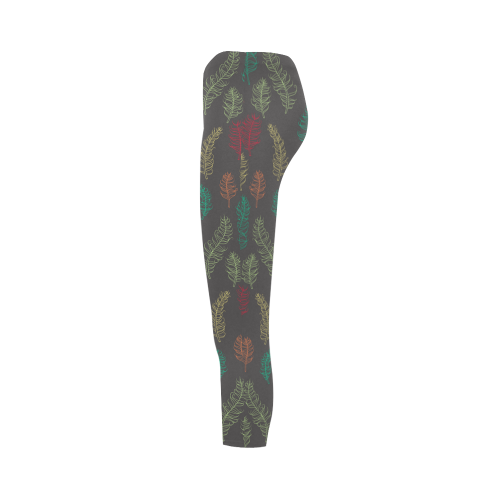 green orange red feather leaves on grey Capri Legging (Model L02)