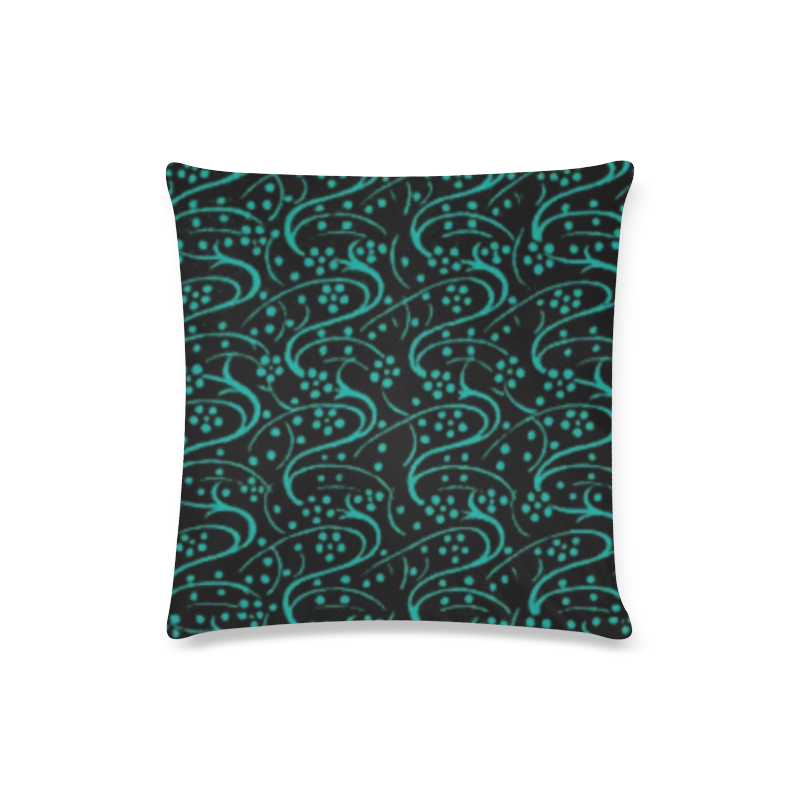 Vintage Swirl Floral Teal Turquoise Black Custom Zippered Pillow Case 16"x16"(Twin Sides)